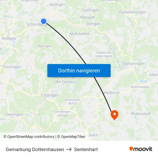 Gemarkung Dotternhausen to Sentenhart map