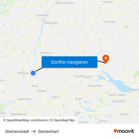 Steinenstadt to Sentenhart map