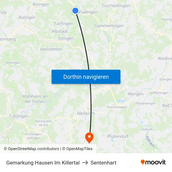 Gemarkung Hausen Im Killertal to Sentenhart map