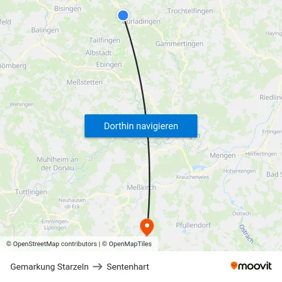 Gemarkung Starzeln to Sentenhart map