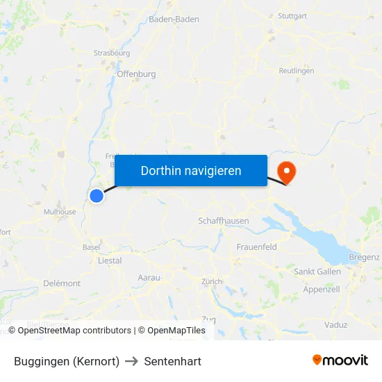 Buggingen (Kernort) to Sentenhart map
