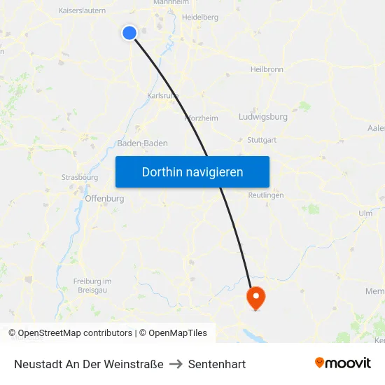 Neustadt An Der Weinstraße to Sentenhart map