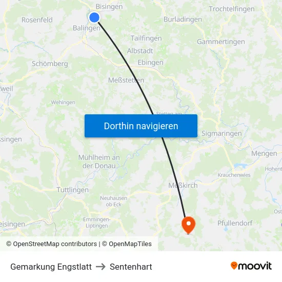 Gemarkung Engstlatt to Sentenhart map