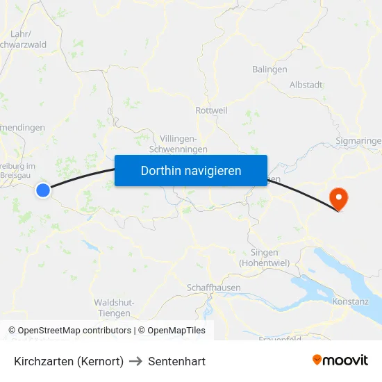 Kirchzarten (Kernort) to Sentenhart map