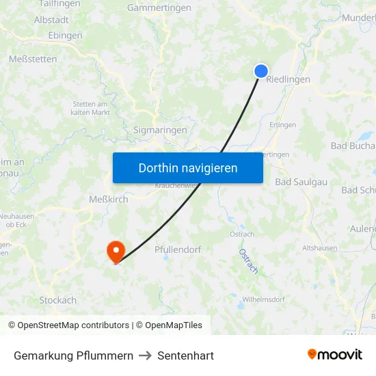 Gemarkung Pflummern to Sentenhart map