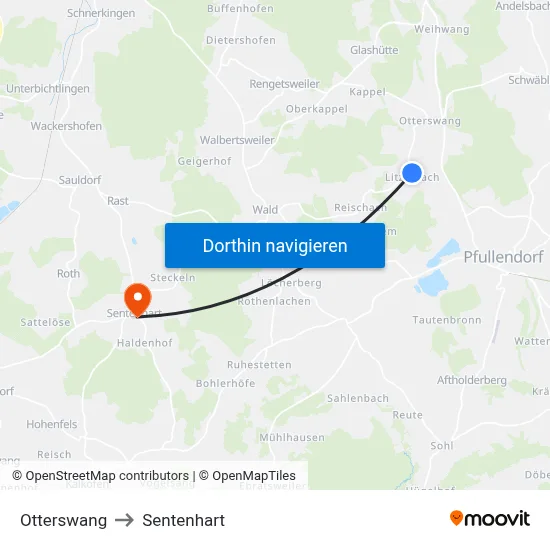 Otterswang to Sentenhart map