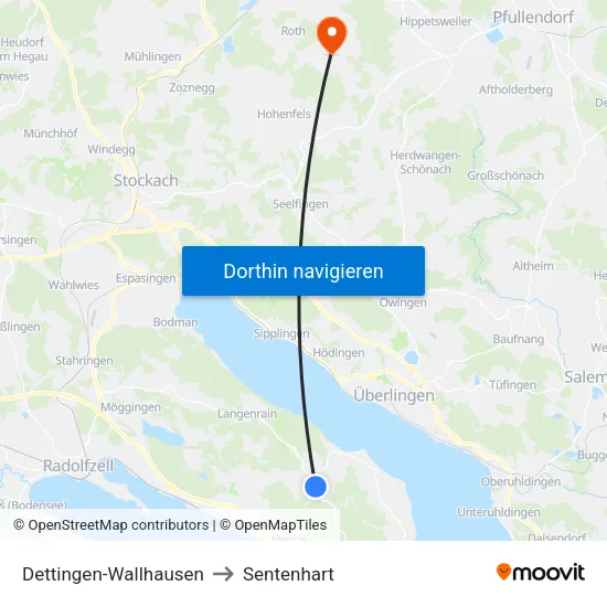Dettingen-Wallhausen to Sentenhart map