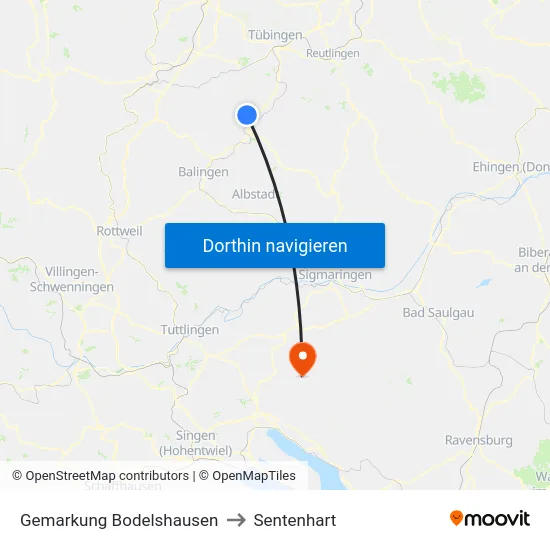 Gemarkung Bodelshausen to Sentenhart map