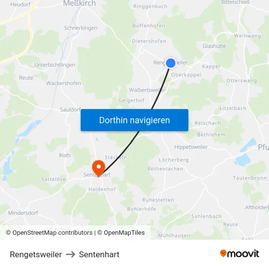 Rengetsweiler to Sentenhart map