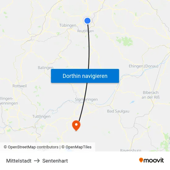 Mittelstadt to Sentenhart map
