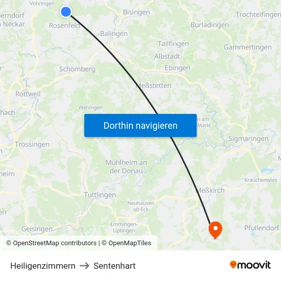 Heiligenzimmern to Sentenhart map
