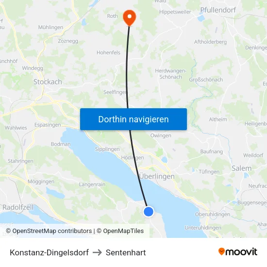 Konstanz-Dingelsdorf to Sentenhart map