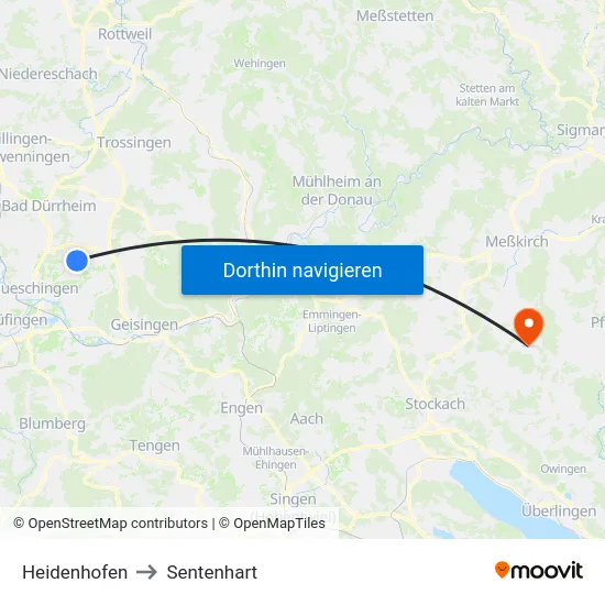 Heidenhofen to Sentenhart map
