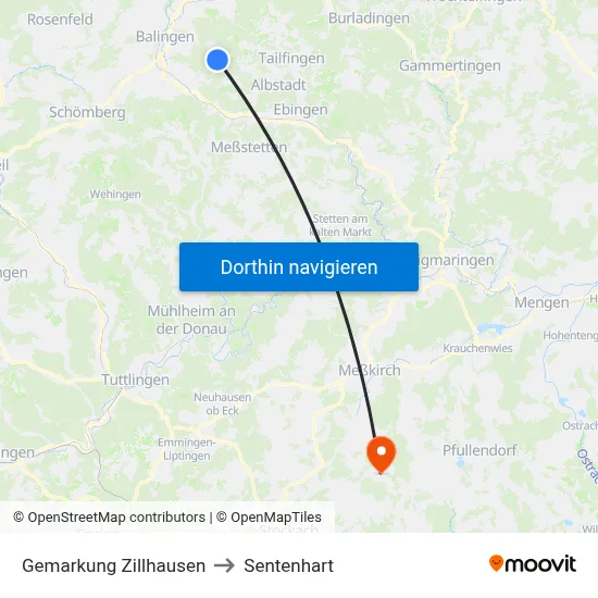 Gemarkung Zillhausen to Sentenhart map