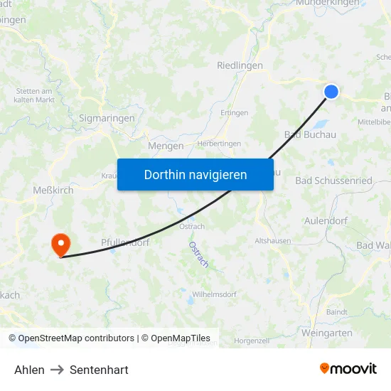 Ahlen to Sentenhart map