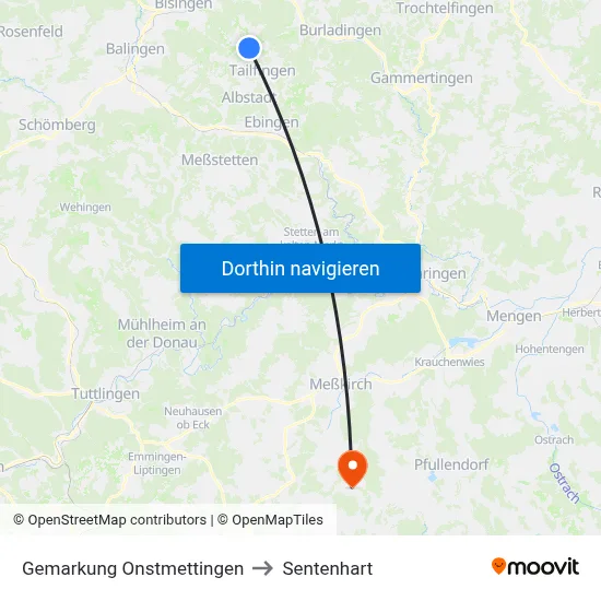 Gemarkung Onstmettingen to Sentenhart map