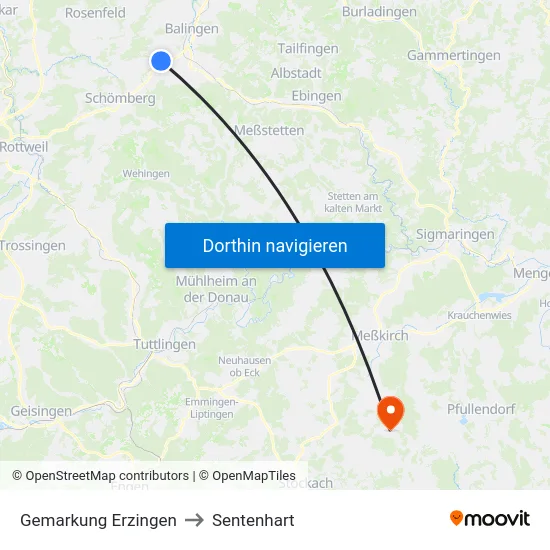 Gemarkung Erzingen to Sentenhart map