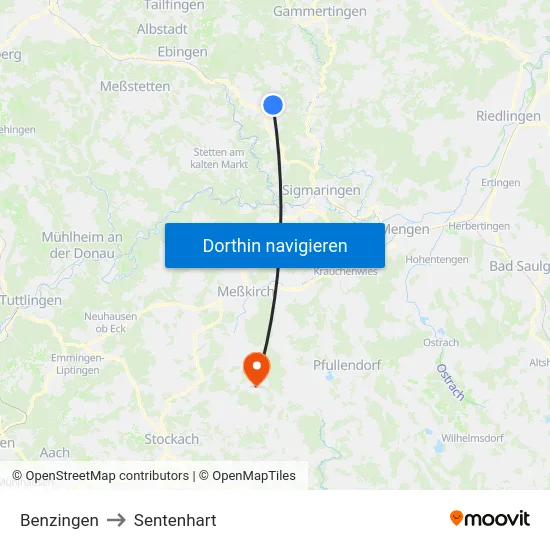 Benzingen to Sentenhart map