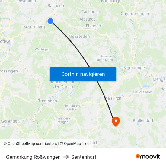 Gemarkung Roßwangen to Sentenhart map