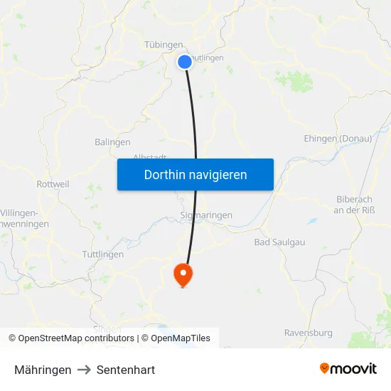 Mähringen to Sentenhart map