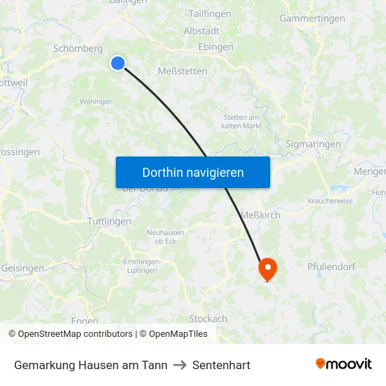 Gemarkung Hausen am Tann to Sentenhart map