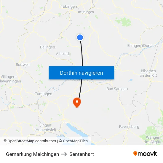 Gemarkung Melchingen to Sentenhart map