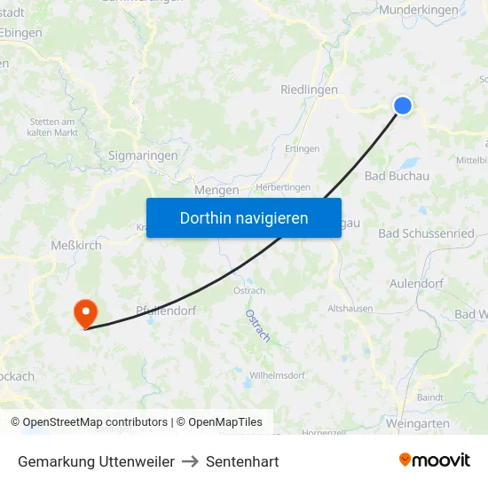 Gemarkung Uttenweiler to Sentenhart map