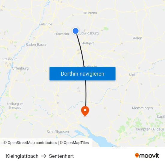 Kleinglattbach to Sentenhart map