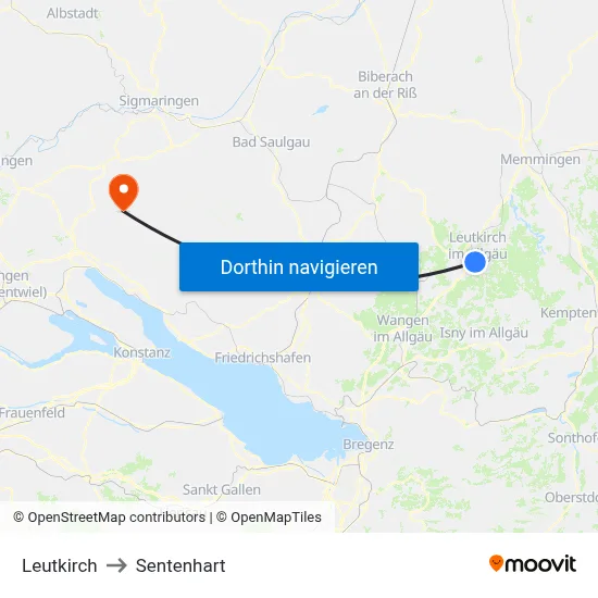 Leutkirch to Sentenhart map