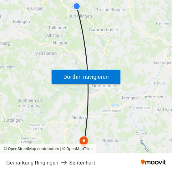 Gemarkung Ringingen to Sentenhart map