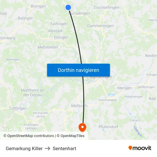 Gemarkung Killer to Sentenhart map