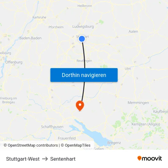 Stuttgart-West to Sentenhart map
