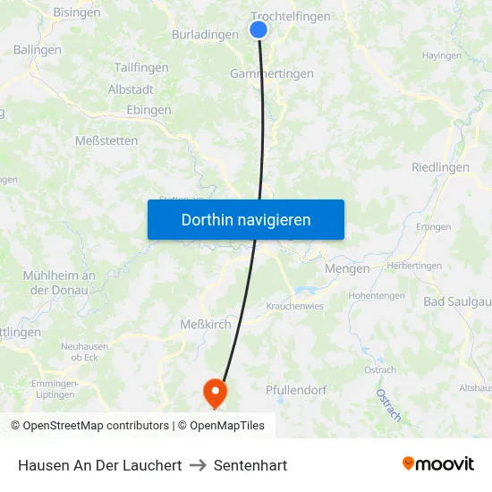 Hausen An Der Lauchert to Sentenhart map