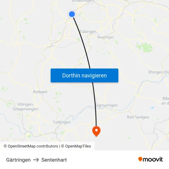 Gärtringen to Sentenhart map