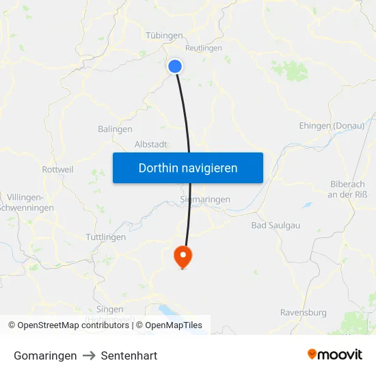 Gomaringen to Sentenhart map