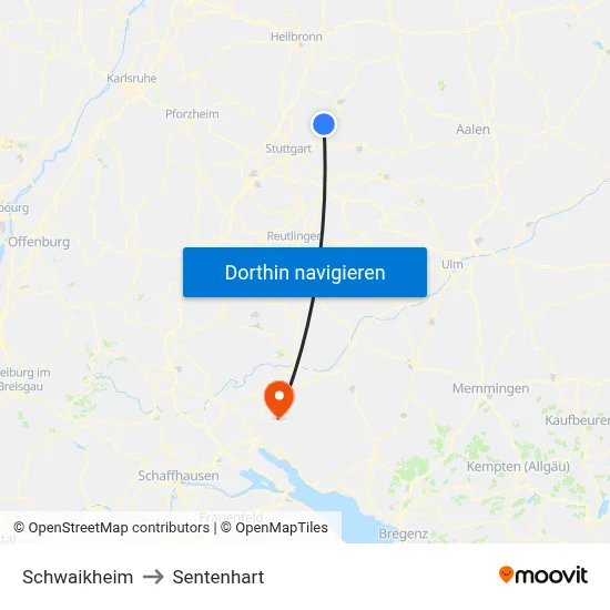 Schwaikheim to Sentenhart map