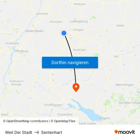Weil Der Stadt to Sentenhart map