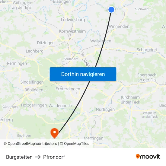 Burgstetten to Pfrondorf map