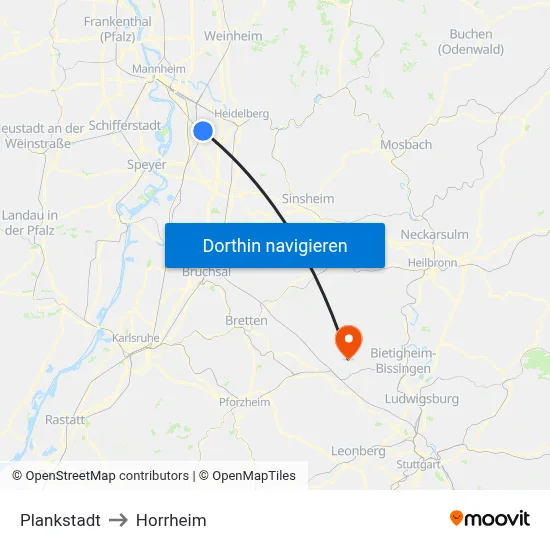 Plankstadt to Horrheim map