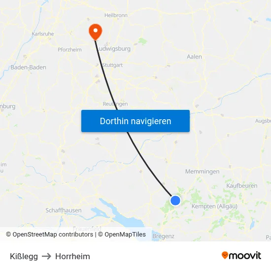 Kißlegg to Horrheim map
