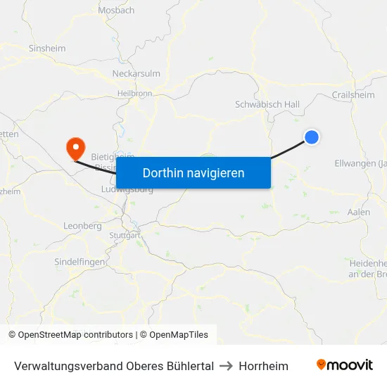 Verwaltungsverband Oberes Bühlertal to Horrheim map