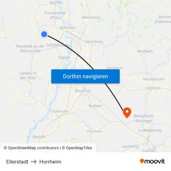 Ellerstadt to Horrheim map