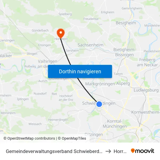 Gemeindeverwaltungsverband Schwieberdingen-Hemmingen to Horrheim map