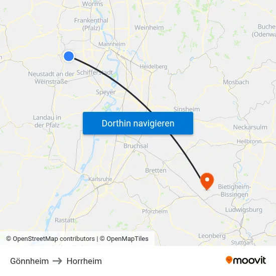 Gönnheim to Horrheim map