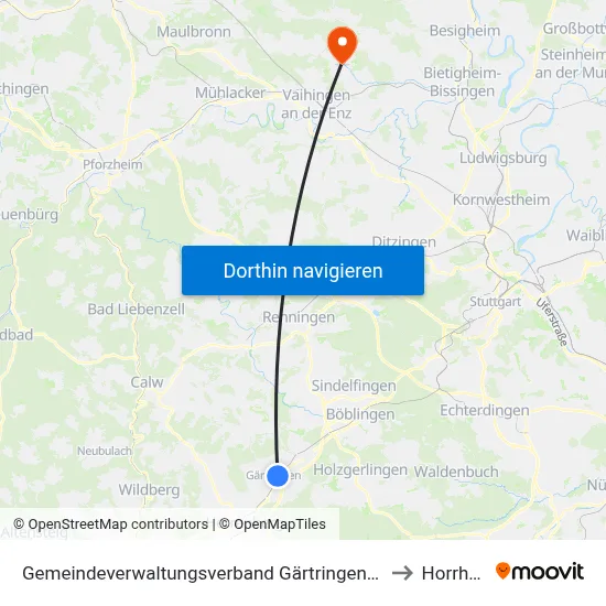 Gemeindeverwaltungsverband Gärtringen/Ehningen to Horrheim map