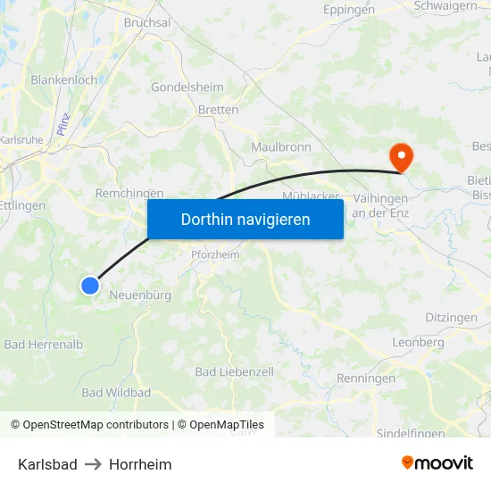 Karlsbad to Horrheim map