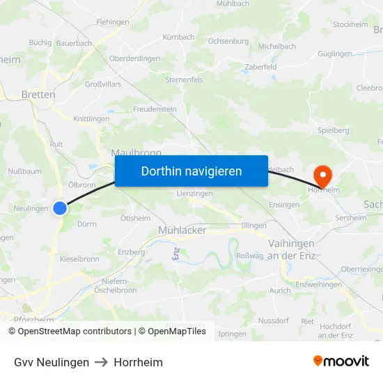 Gvv Neulingen to Horrheim map