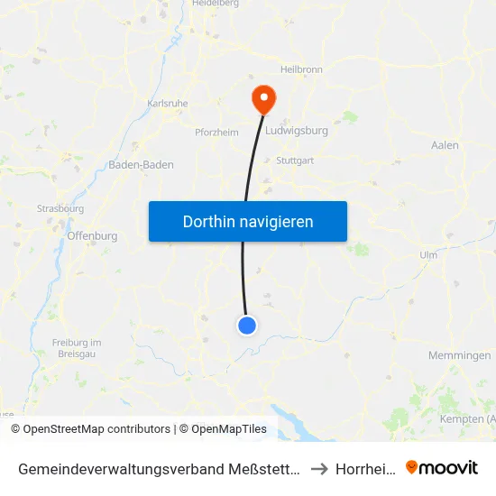 Gemeindeverwaltungsverband Meßstetten to Horrheim map