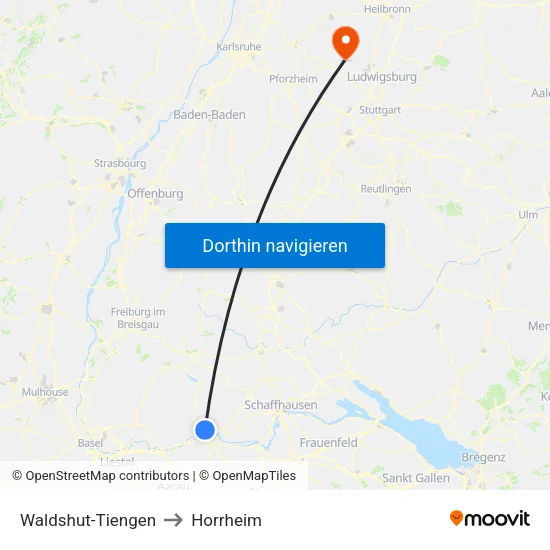 Waldshut-Tiengen to Horrheim map