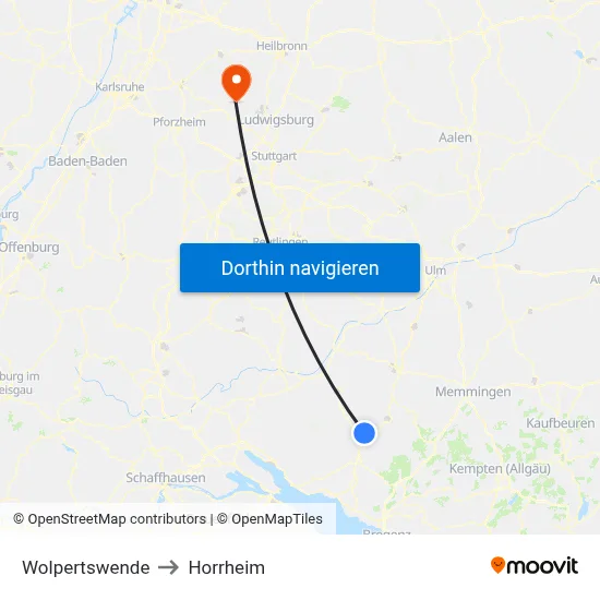 Wolpertswende to Horrheim map